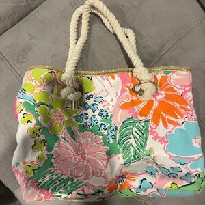 Lilly Pulitzer Floral Canvas Rope Tote - Pink, Orange & Aqua